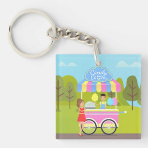 Cotton Candy Cart in Park Sweet Summer Treat Key Ring