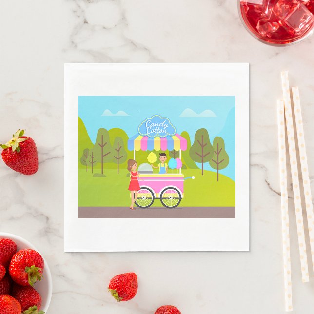 Cotton Candy Cart in Park Sweet Summer Treat Napkin (Creator Uploaded)