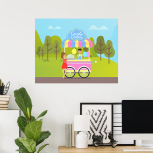 Cotton Candy Cart in Park Sweet Summer Treat Poster