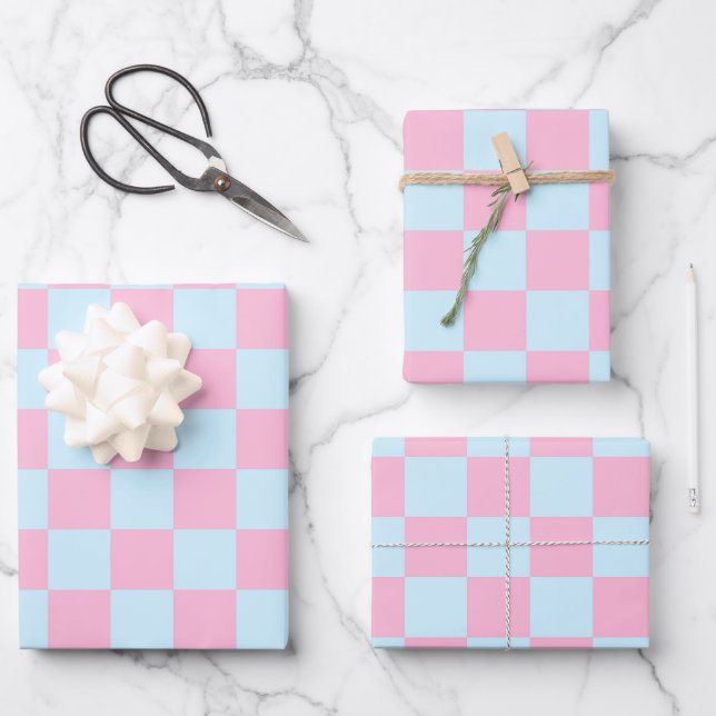 Cotton Candy Chequerboard Wrapping Paper Sheet (Front)