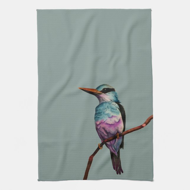 Cotton Candy Colour Bird Painting Tea Towel (Vertical)