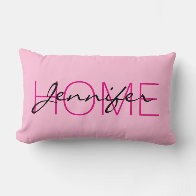 Cotton candy colour home monogram lumbar cushion (Front)