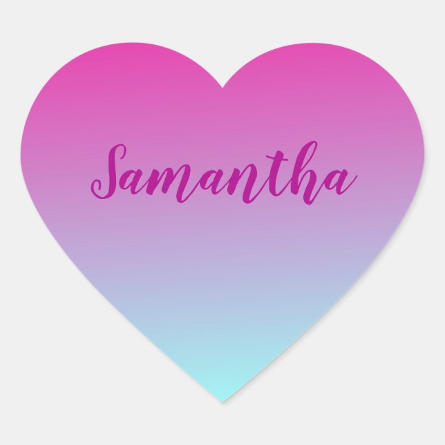 Cotton candy colour purple and blue ombre name heart sticker (Front)