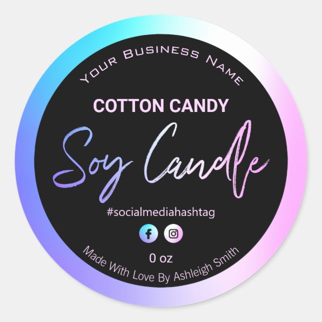 Cotton Candy Coloured Soy Candle Labels (Front)