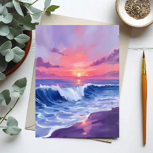 Cotton Candy Cove   Pink Ocean Watercolor Card