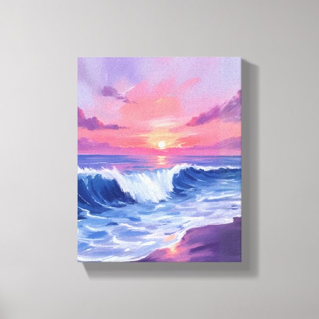 Cotton Candy Cove | Pink Ocean Watercolor Painted Canvas Print (Front)
