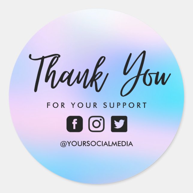 Cotton Candy Custom Thank You Social Media Classic Round Sticker (Front)
