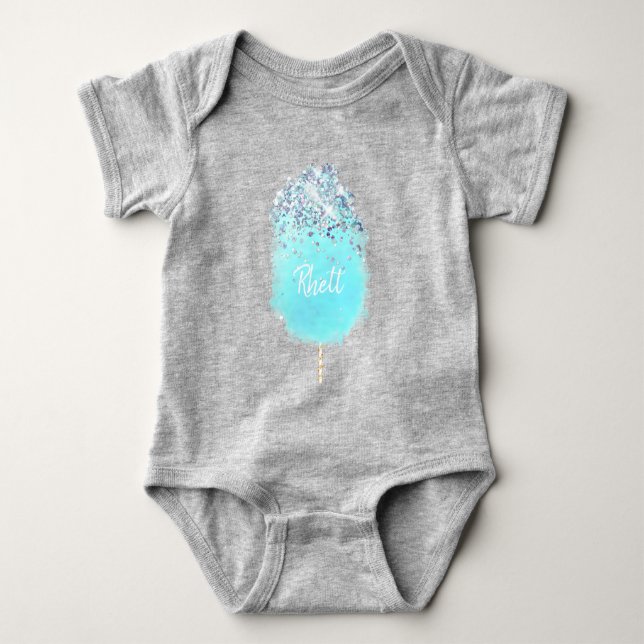 Cotton candy cute blue and grey glitter look baby bodysuit (Front)