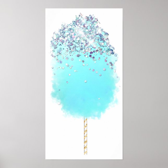Cotton candy cute blue and silver glitter  poster (Front)