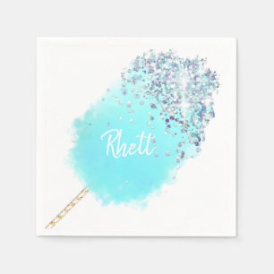 Cotton candy cute blue silver glitter look  napkin