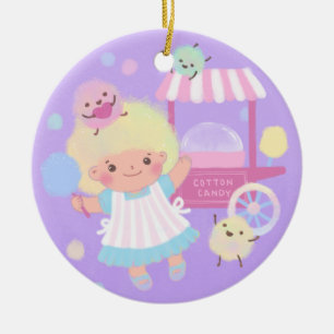 Cotton Candy Girl with Sweet Fluffy Monsters Ceramic Tree Decoration