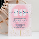 Cotton candy glitter navy pink watercolor sweet 16 invitation<br><div class="desc">Fun navy blue and light pink watercolor cotton candy glitter sweet 16 birthday party with hand painted soft pastel blush pink and hot pink watercolor fair candy floss with a modern calligraphy script and gold glitter . perfect for amusement fun fair themes and carnival.</div>