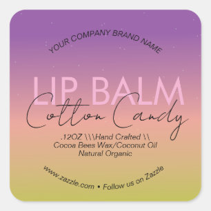 Cotton Candy Lip Balm Business Packaging      Square Sticker