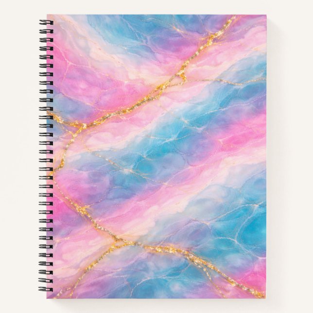 Cotton Candy Marble Texture with Gold Veining Notebook (Front)