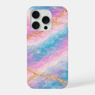 Cotton Candy Marble with Gold Veining iPhone 15 Pro Case