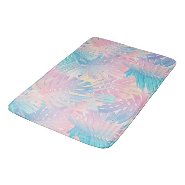 Cotton Candy Monstera Palm Jungle 1 Bath Mat (Angled)