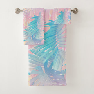 Cotton Candy Monstera Palm Jungle 1 Bath Towel Set