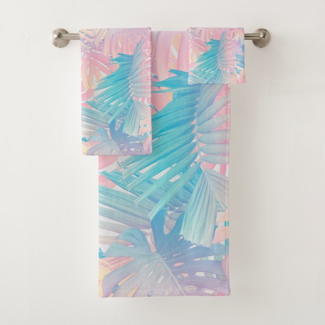 Cotton Candy Monstera Palm Jungle 1 Bath Towel Set (Insitu)