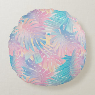 Cotton Candy Monstera Palm Jungle 1 Round Cushion