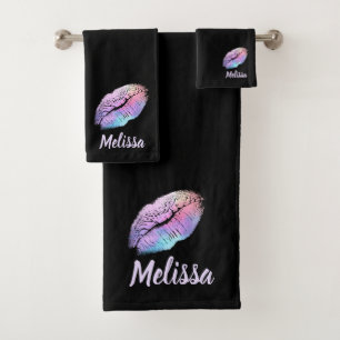 Cotton Candy Neon Lilac Kisses Girly Chic Bath Towel Set