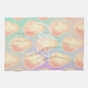 Cotton candy  outer space peach teal purple pastel tea towel