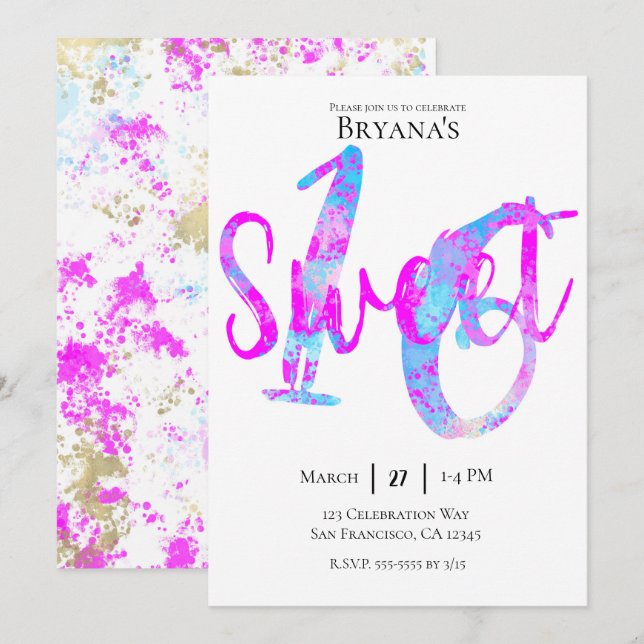 Cotton Candy Pink Blue Sweet 16 Birthday Party Invitation (Front/Back)
