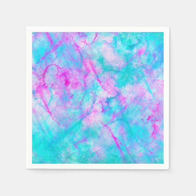 Cotton Candy Pink & Blue Watercolor Wash Stain Napkin (Front)