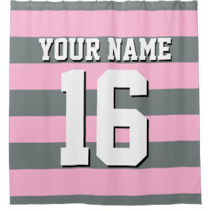 Cotton Candy Pink Charcoal Sports Jersey Stripe Shower Curtain