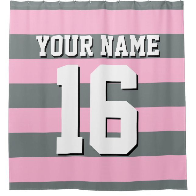 Cotton Candy Pink Charcoal Sports Jersey Stripe Shower Curtain (Front)