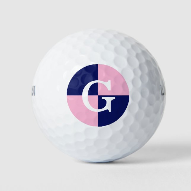 Cotton Candy Pink Navy Blue LG Chequered Monogram Golf Balls (Front)
