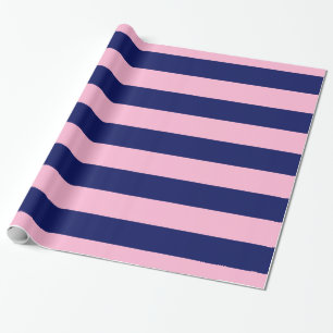 Cotton Candy Pink, Navy Blue XL Stripes Pattern V Wrapping Paper