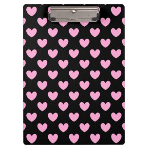 Cotton Candy Pink polka hearts on black Clipboard
