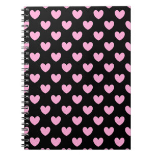 Cotton Candy Pink polka hearts on black Notebook
