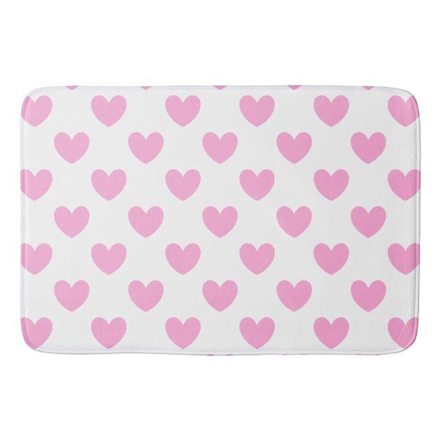 Cotton Candy Pink polka hearts on white Bath Mat (Front)