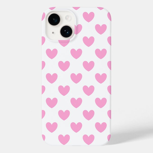 Cotton Candy Pink polka hearts on white Case-Mate iPhone Case (Back)