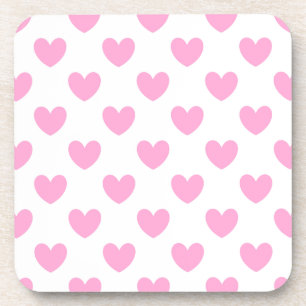 Cotton Candy Pink polka hearts on white Coaster