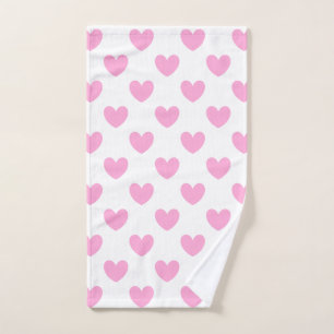 Cotton Candy Pink polka hearts on white Hand Towel