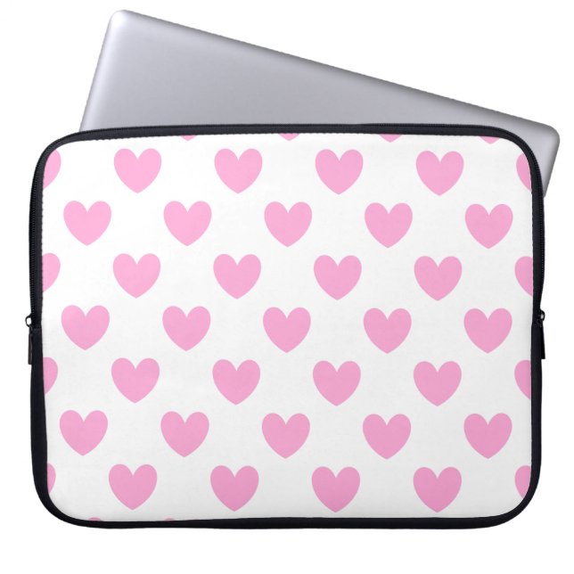 Cotton Candy Pink polka hearts on white Laptop Sleeve (Front)