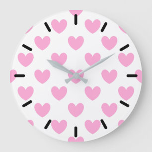 Cotton Candy Pink polka hearts on white Large Clock
