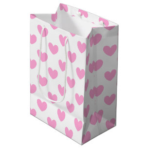 Cotton Candy Pink polka hearts on white Medium Gift Bag