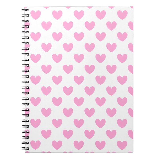 Cotton Candy Pink polka hearts on white Notebook (Front)