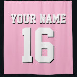 Cotton Candy Pink White Sports Jersey Team Jersey Shower Curtain<br><div class="desc">Preppy Solid Colour Team Jersey / Sports Jersey / Football Jersey / Rugby Jersey with Custom Name Customise this with your own name or team name and a number. You can change the size, colour and placement of the text if you need to make changes, change the colour of or...</div>