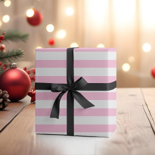 Cotton Candy Pink White Wide Horizontal Striped Wrapping Paper
