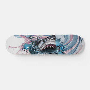Cotton Candy Shark Paint Swirl Art Skateboard