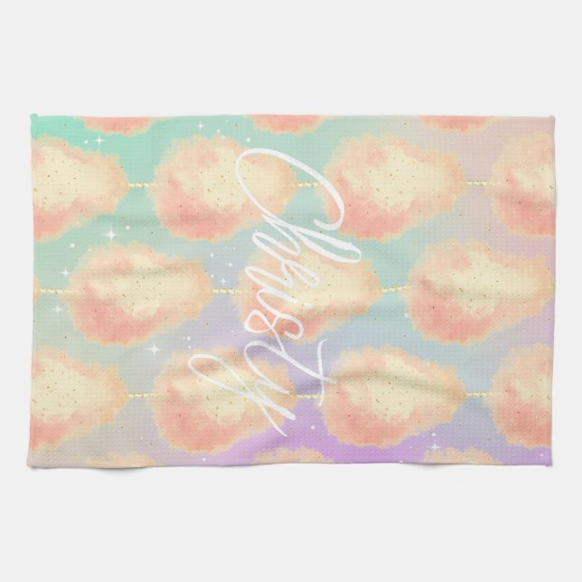 Cotton candy star dust peach teal purple pastel tea towel (Horizontal)