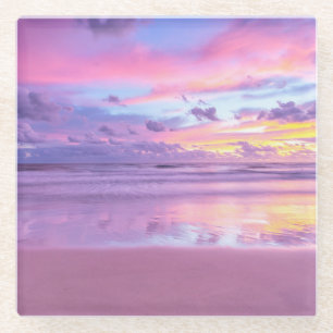 Cotton candy sunrise: beach view. glass coaster