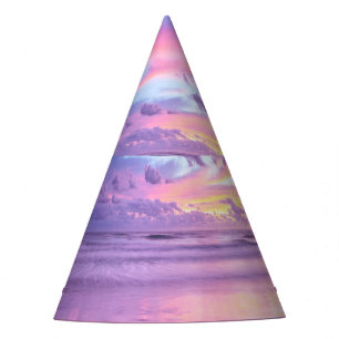 Cotton candy sunrise: beach view. party hat