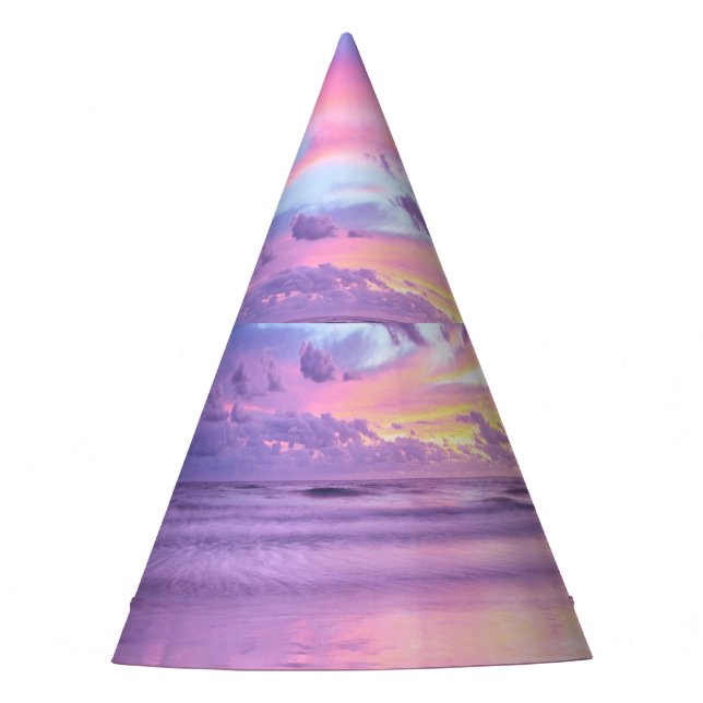 Cotton candy sunrise: beach view. party hat (Front)