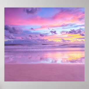 Cotton candy sunrise: beach view. poster
