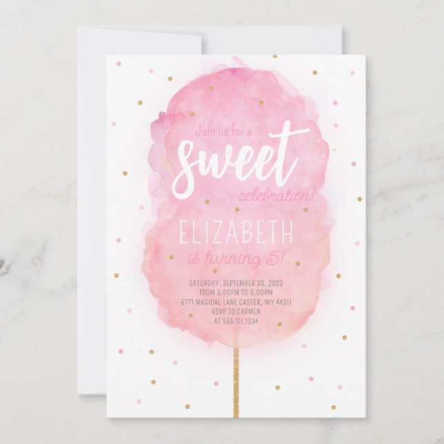 Cotton Candy Sweet Birthday Party Invitation (Front)